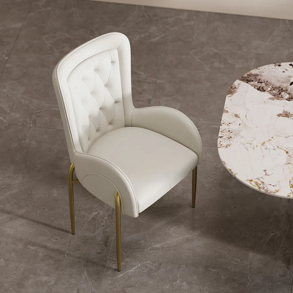 Oakic White PU Leather Upholstered Dining Chair Modern Tufted Wingback Chair with Arm — image 2