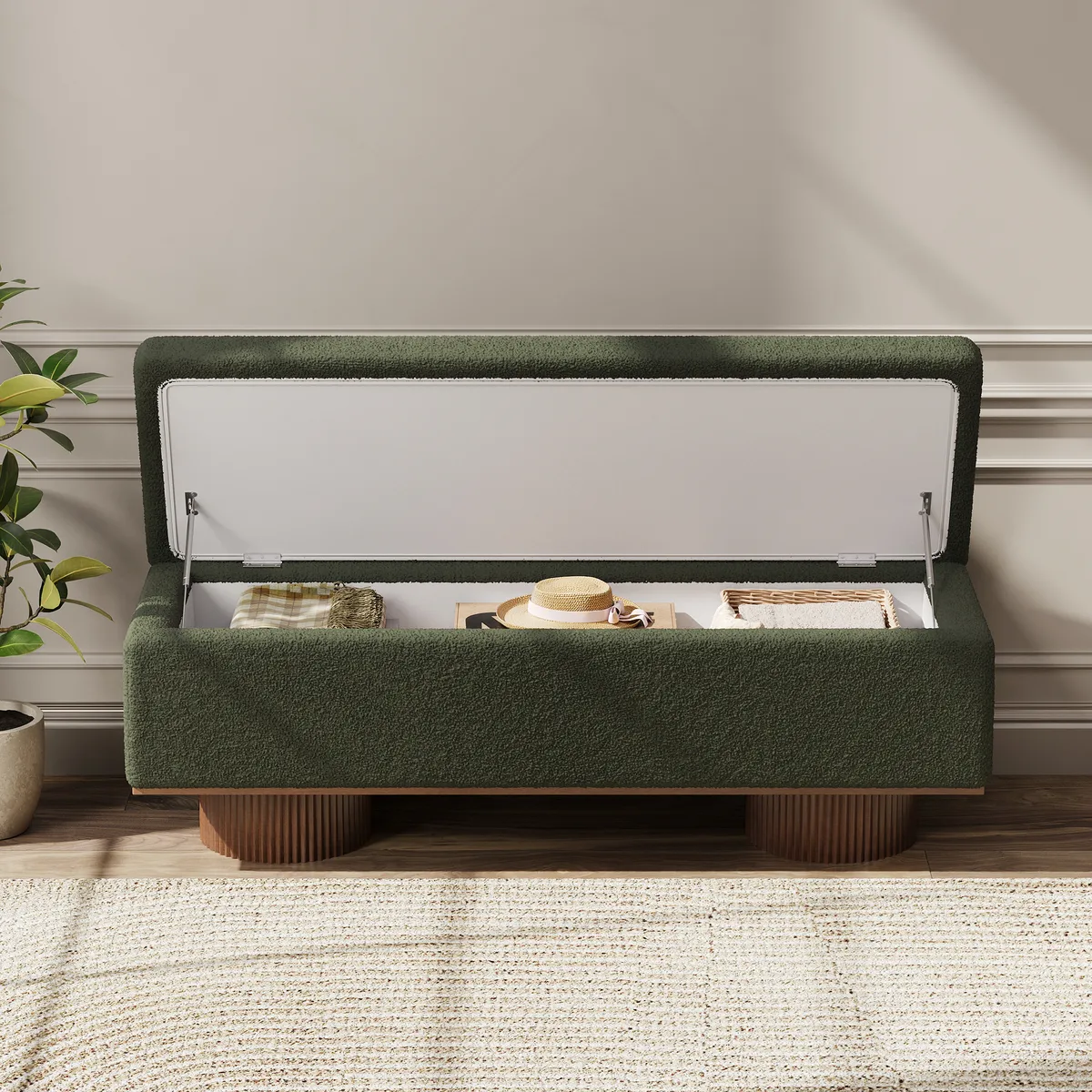 Teddy Fabric Fluffy Faux Fur Flip Top Wood Storage Bench — image 25