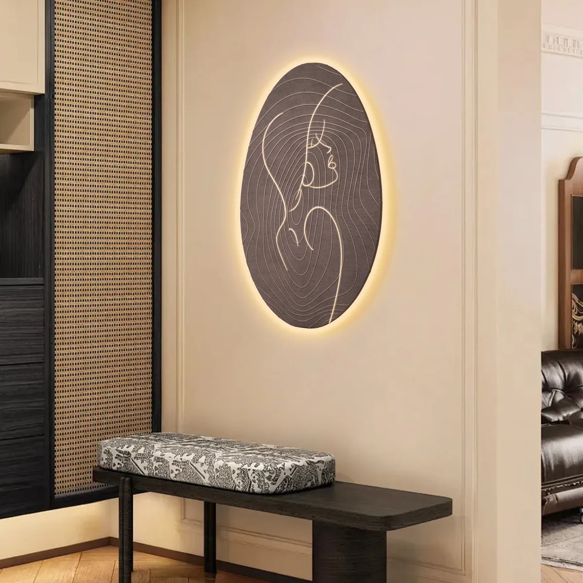 31" Illuminated Abstract Figure Wall Art with Warm LED Backlight, Textured Wall Decor — image 3