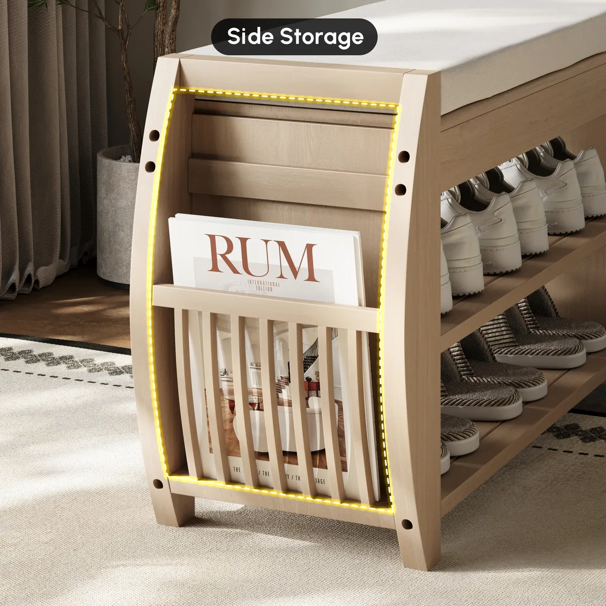 Shoe Storage Entryway Bench Wooden Shoe Rack in Brown (32.3'') — image 26