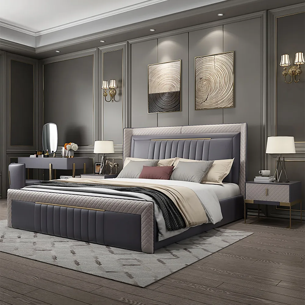 Modern Upholstered California King Platform Bed with Wingback Headboard — image 3