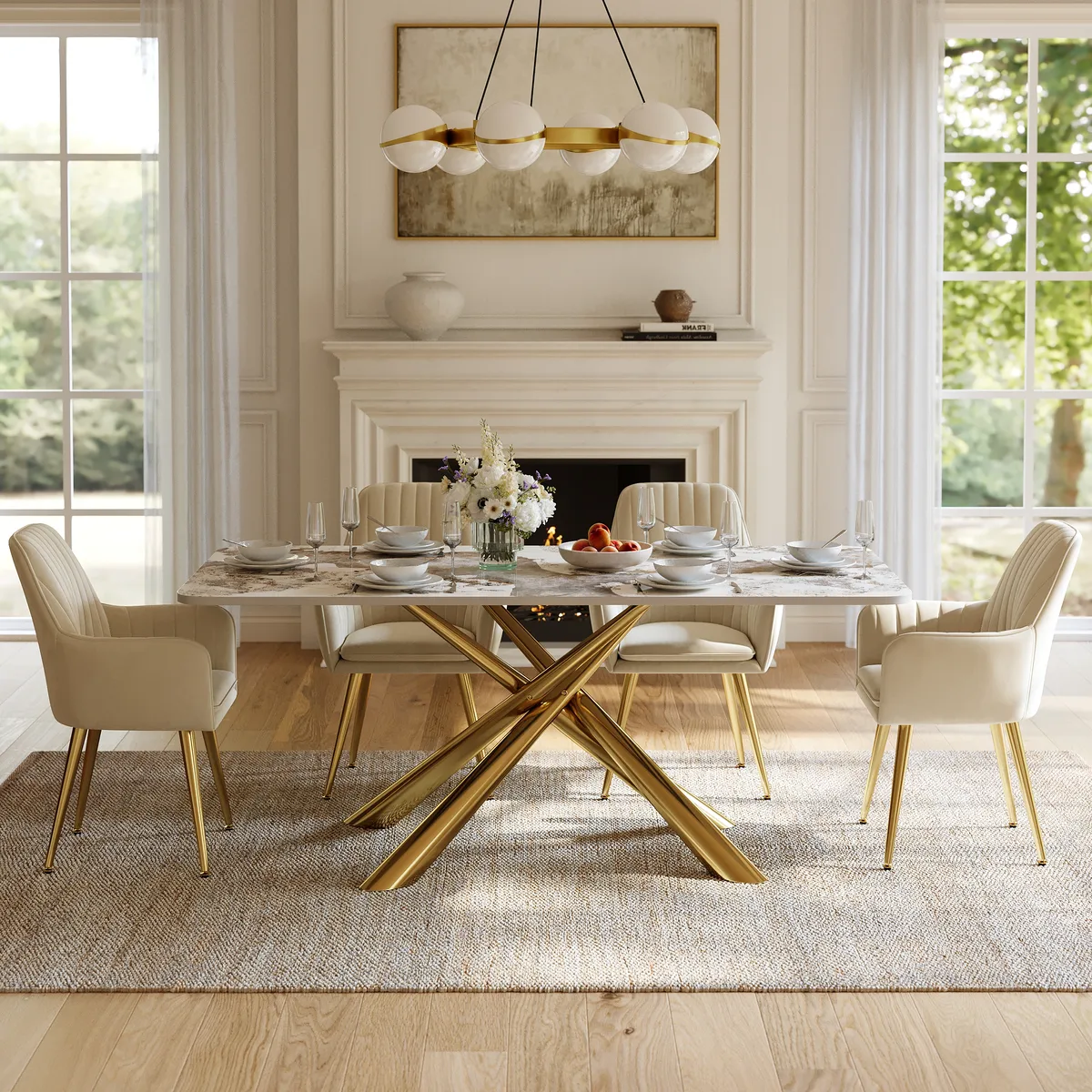 Dining Set 63" Rectangle Glossy Pandora Sintered Stone Dining Table with 4 Chairs — image 13