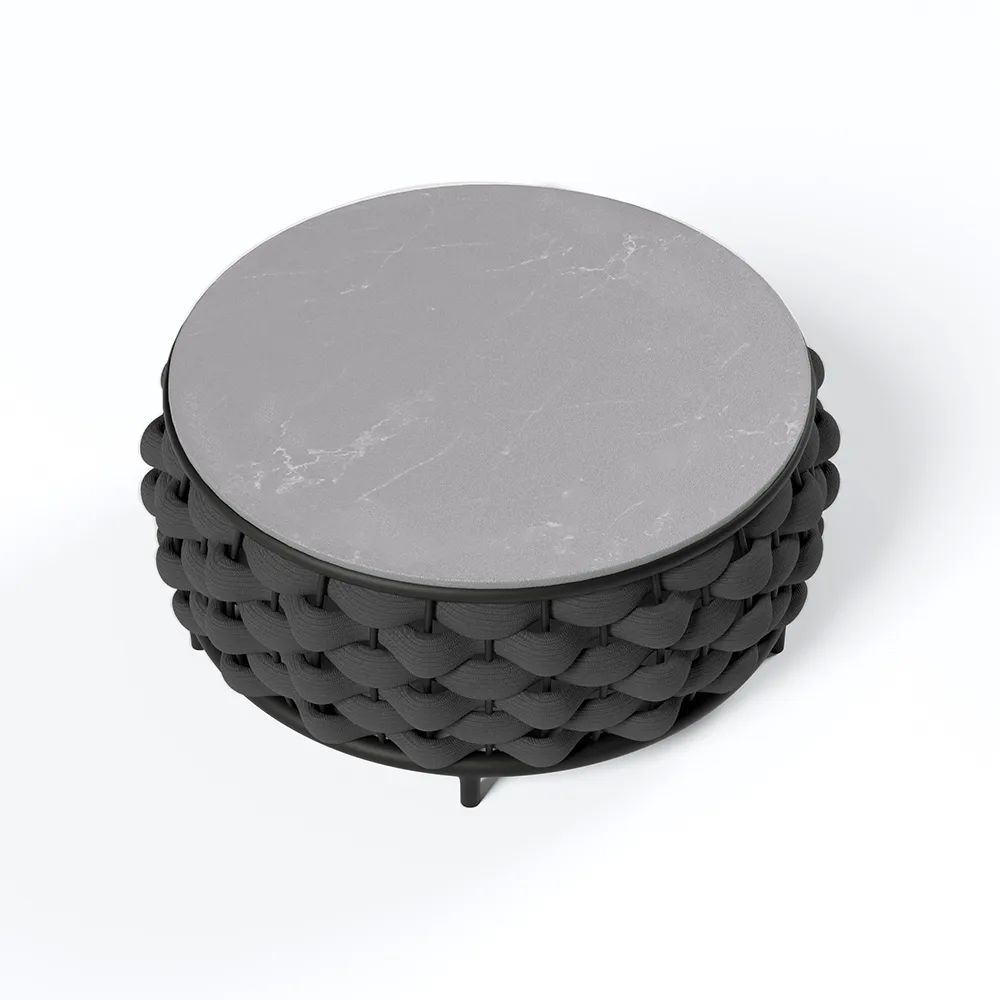 Tatta Modern Top Round Outdoor Coffee Table with Woven Rope Base & Storage — image 5
