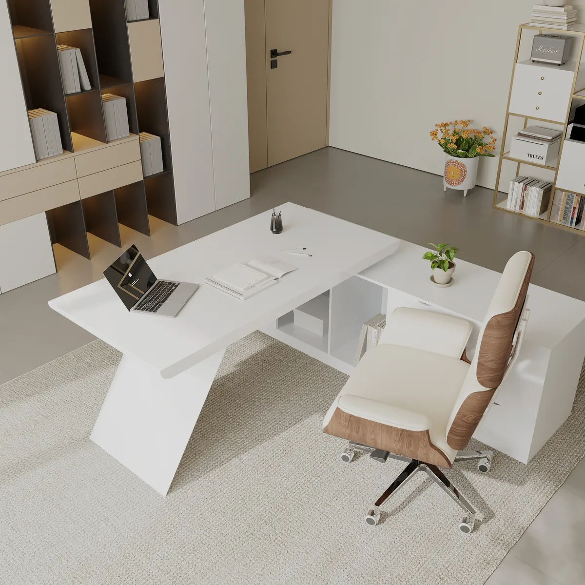 Modern White L-Shape Executive Left Hand Desk & Office Chair Set (70.9'') — image 4