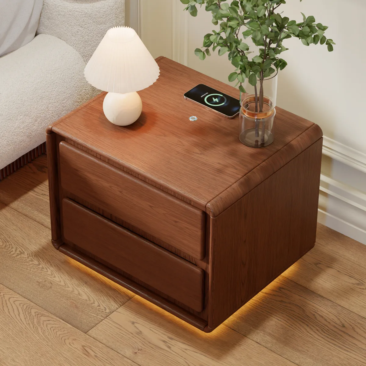Haloa Walnut 3-Drawer LED Nightstand with Charging Station — image 3