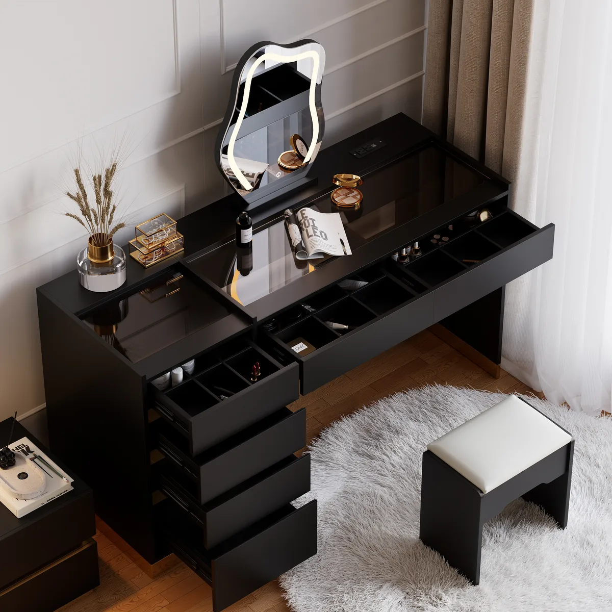 Bedroom Nightstands & Vanity Desk Set 2 LED — image 24