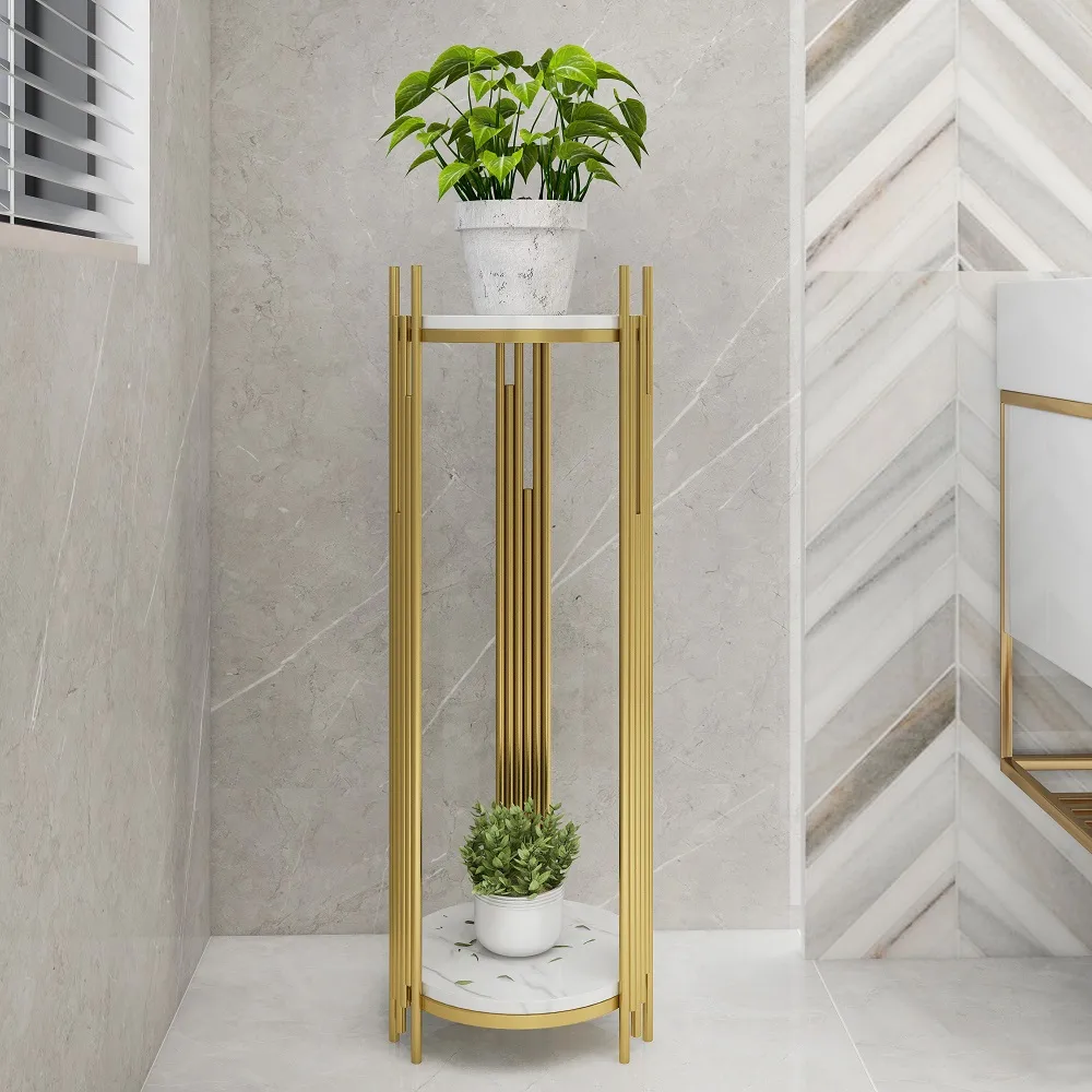 35.4" Tall Metal 2-Tiered Plant Stand Modern Corner Plant Stand Indoor — image 4
