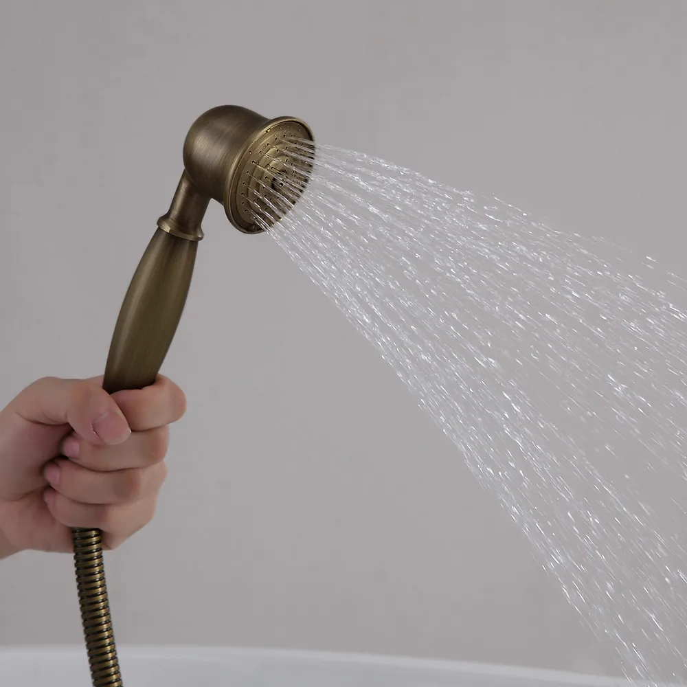 Classic Single Handle Swirling Spout Freestanding Tub Faucet with Handshower Solid — image 6