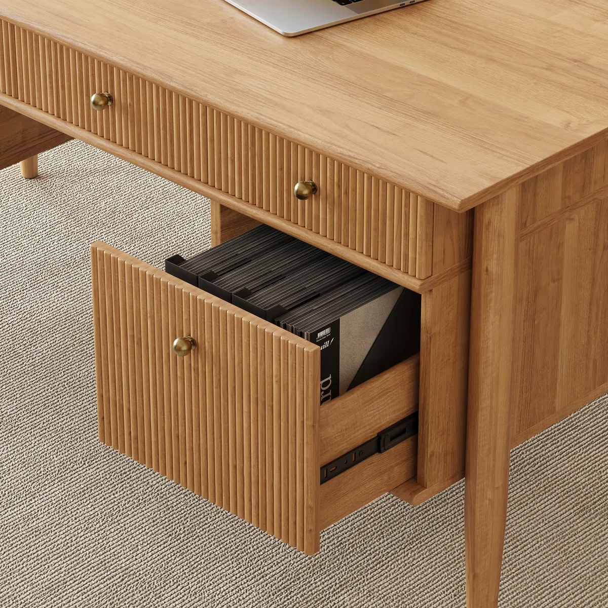 Mid-Century Solid Wood Home Office Desk with 6 Drawers — image 16