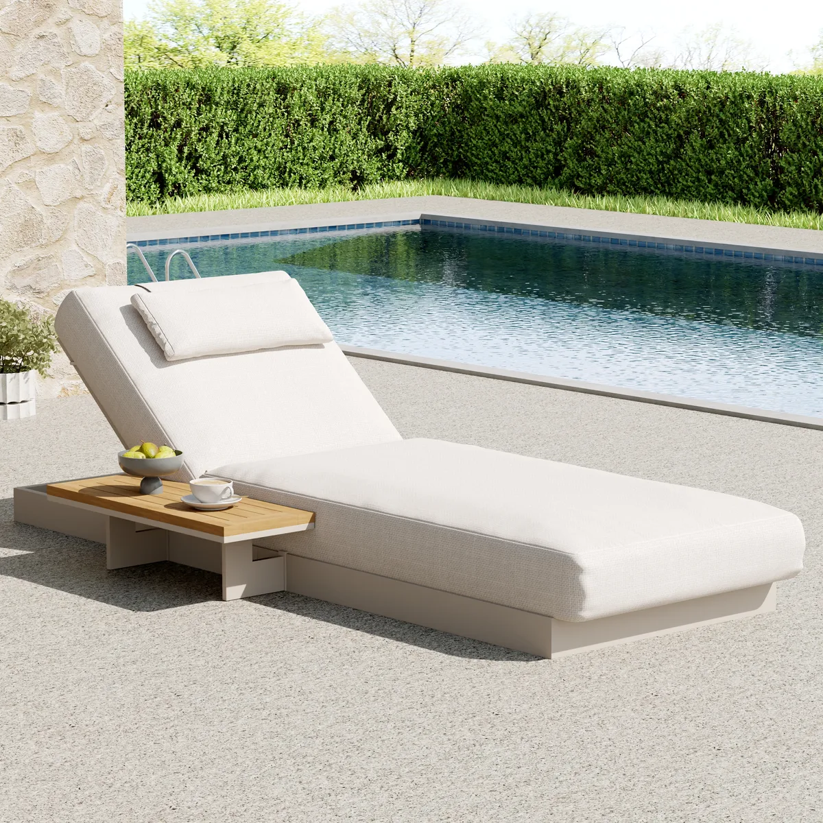 Tevara Single Outdoor Teak & Aluminum Adjustable Chaise Lounge with Black Cover — image 11