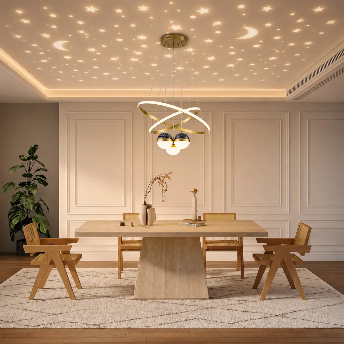 24" 5-Light LED Chandelier with Starry Projection, Dimmable & Adjustable — image 3
