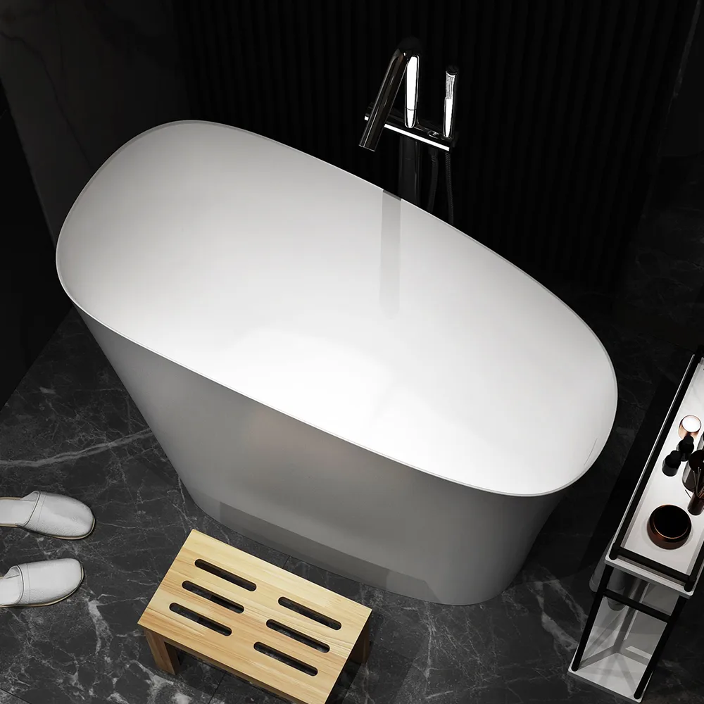 47" Japanese Irregular Freestanding Stone Resin Soaking Bathtub, Marble Look — image 9