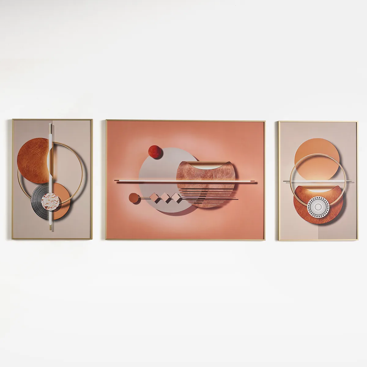 3 Pieces Geometric Abstract Wall Decor Set Modern Canvas Print with Frame Living Room — image 9