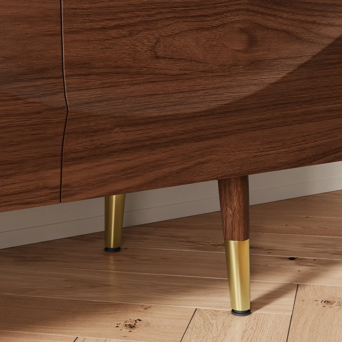 Lake Mid Century TV Stand with Wavy Design Walnut Storage 4 Drawers for TVs Up — image 6