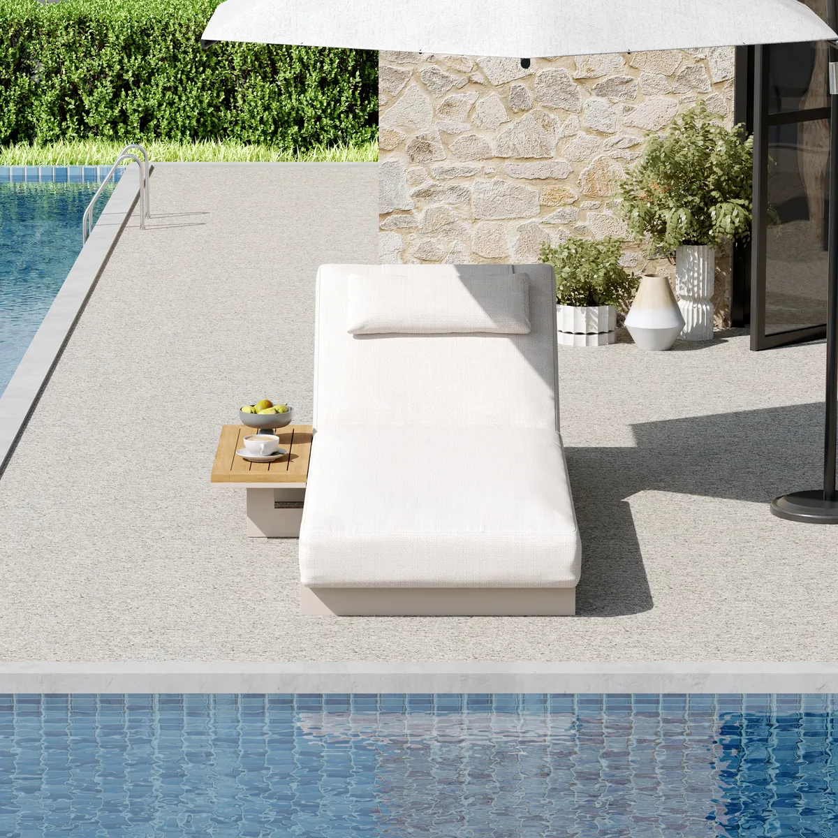 Tevara Single Outdoor Teak & Aluminum Adjustable Chaise Lounge with Black Cover — image 12