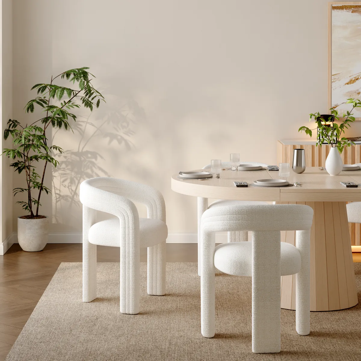 Set of 4 Sherpa Dining Chair Back C-Shaped Modern Gray Dining Room Chair with Lamb Wool Upholstered — image 12