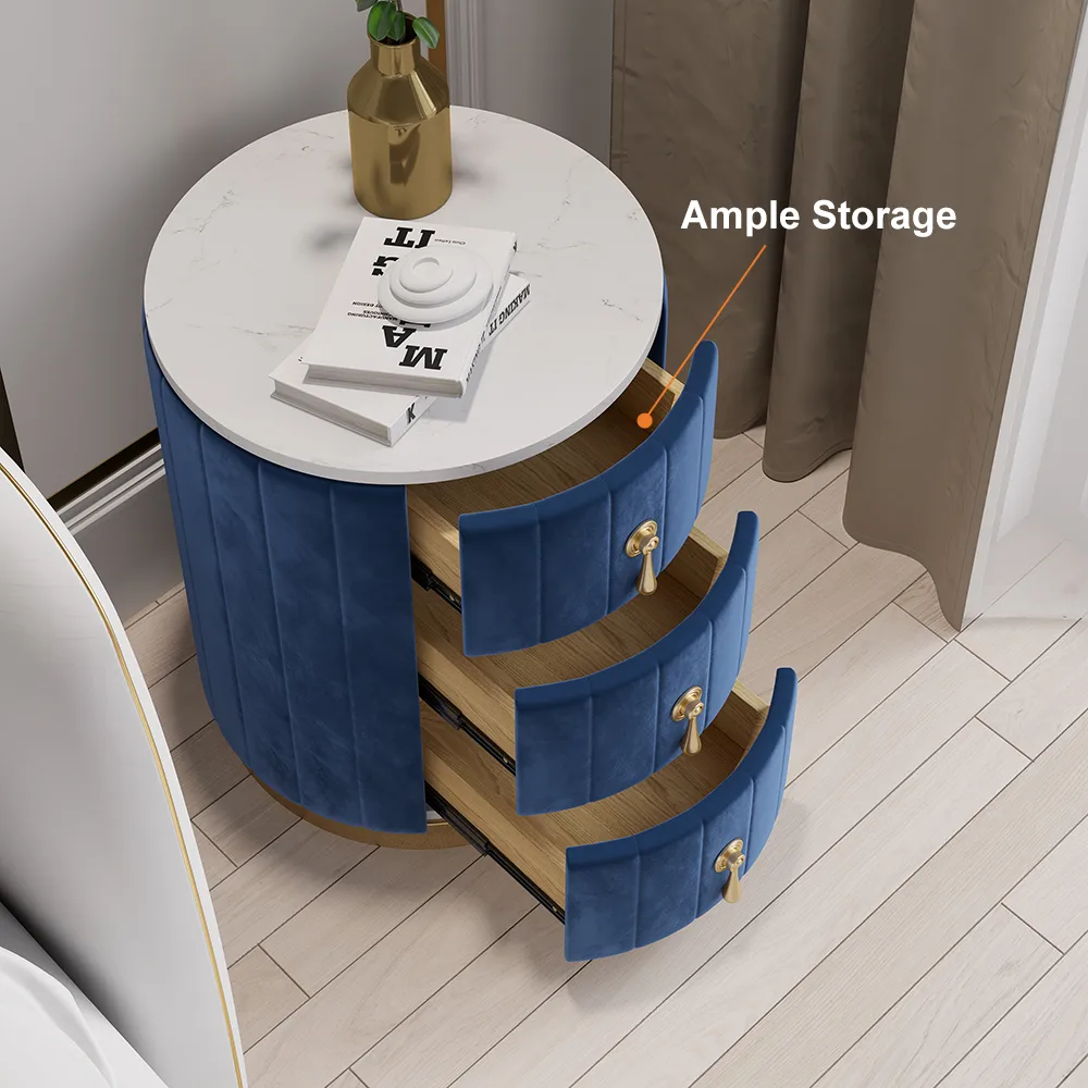 Modern Nightstand Gray Round Nightstand with 3 Drawers Nightstand with Storage — image 4