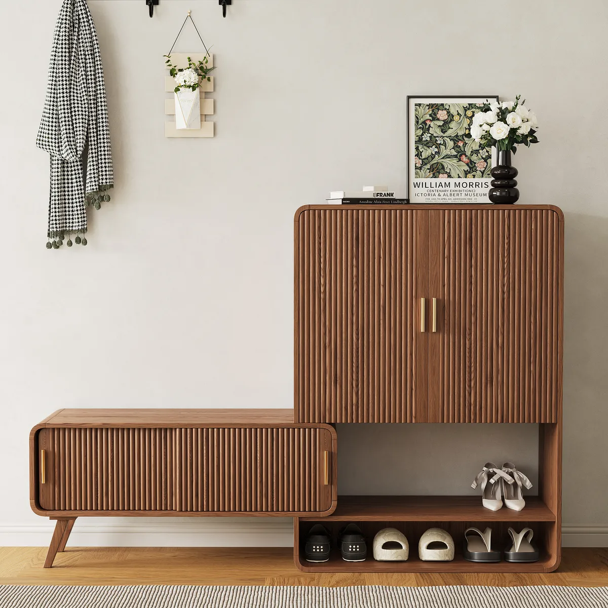 37" Warm White Shoe Storage Fluted Entryway Cabinet,Left Hand — image 4