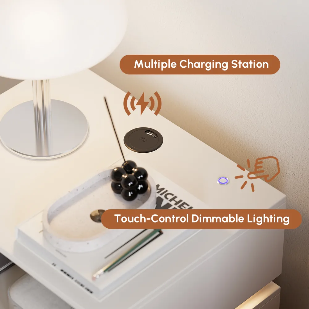 Smart 3-Drawer Nightstand with Charging Station Bedside Table with Light — image 21