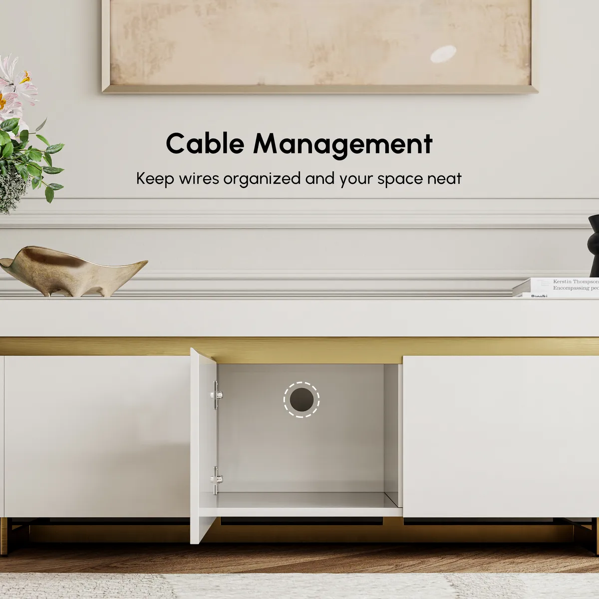 86" White Sintered Stone Top TV Stand with 4 Drawers — image 8