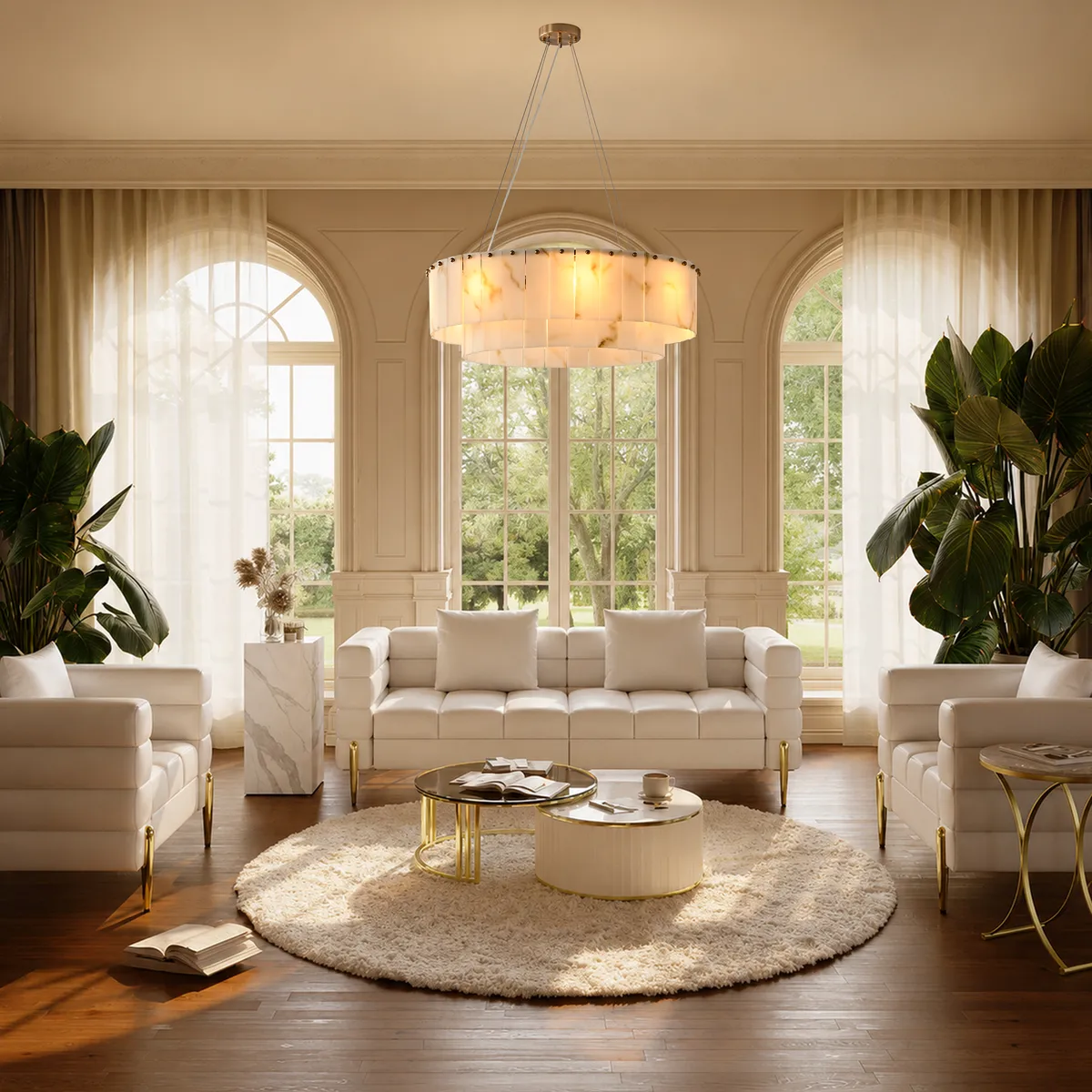 8-Light Tiered Chandelier Alabaster-Look — image 6