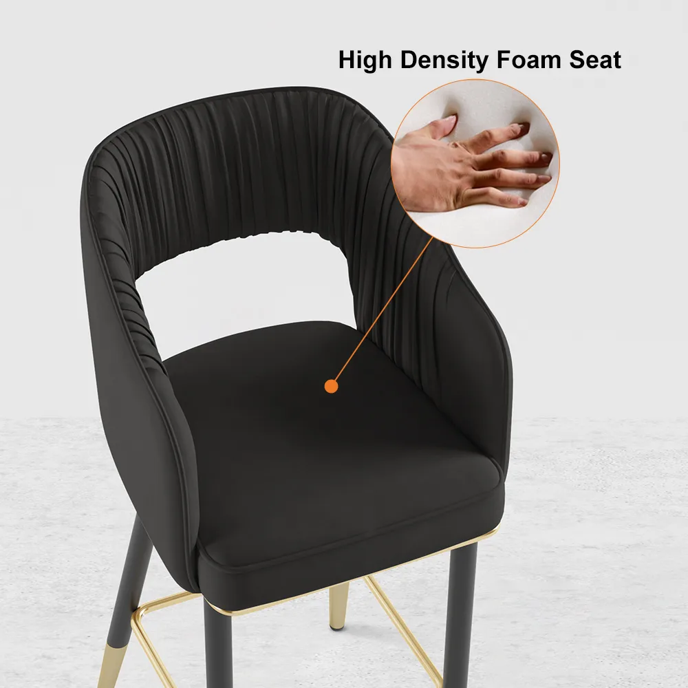 Modern Black Velvet Upholstered Bar Stool with Low Back & Footrest — image 5