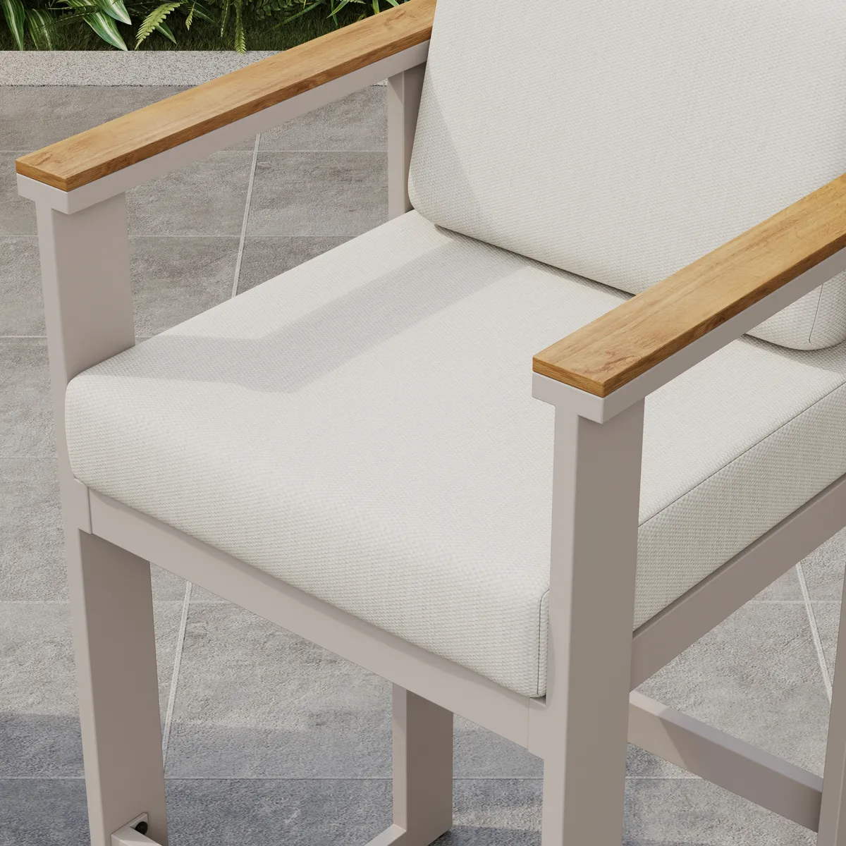 Tevara Outdoor Aluminum Frame & Teak Wood Armrest Bar Stools — image 19