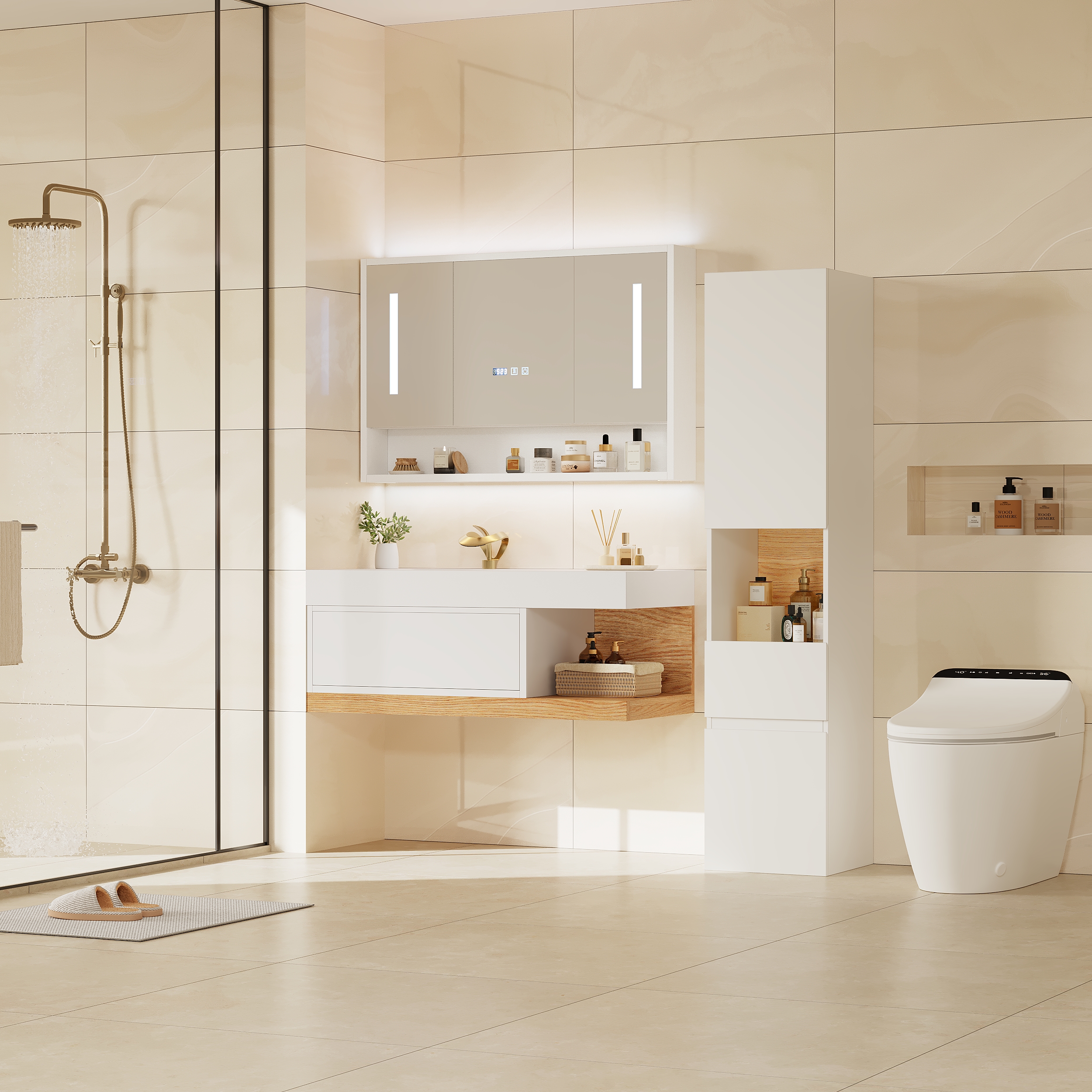 39" Modern Floating Bathroom Vanity White & Natural with Sink — image 3