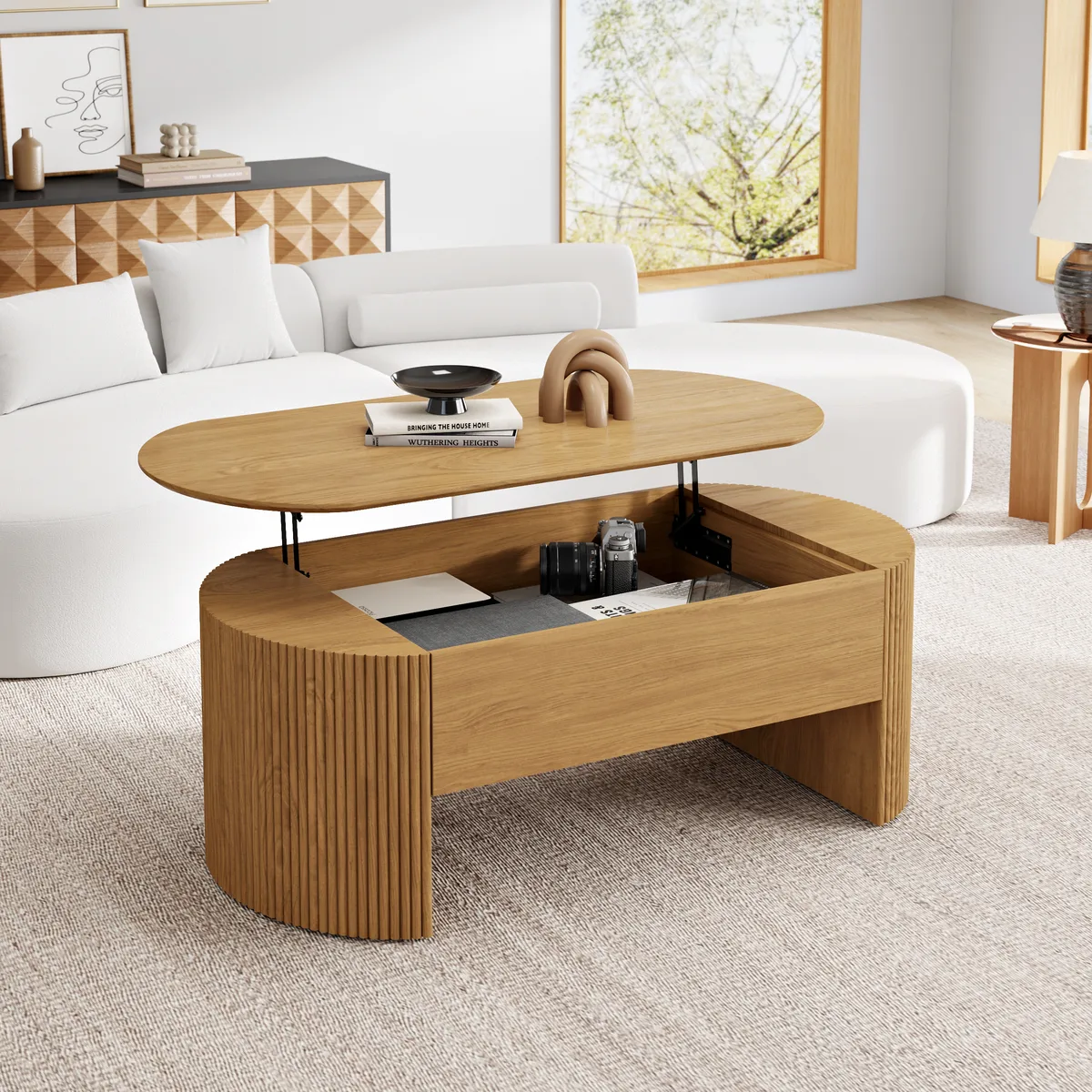 47" Oval Lift Top Mid-Century Modern Coffee Table — image 12