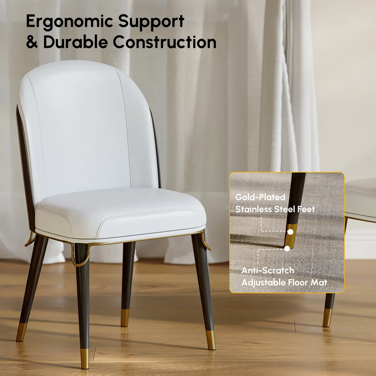 Modern Dining Chairs PU Leather with Upholstered Warm White Dining Room Chairs 4-Pieces — image 7