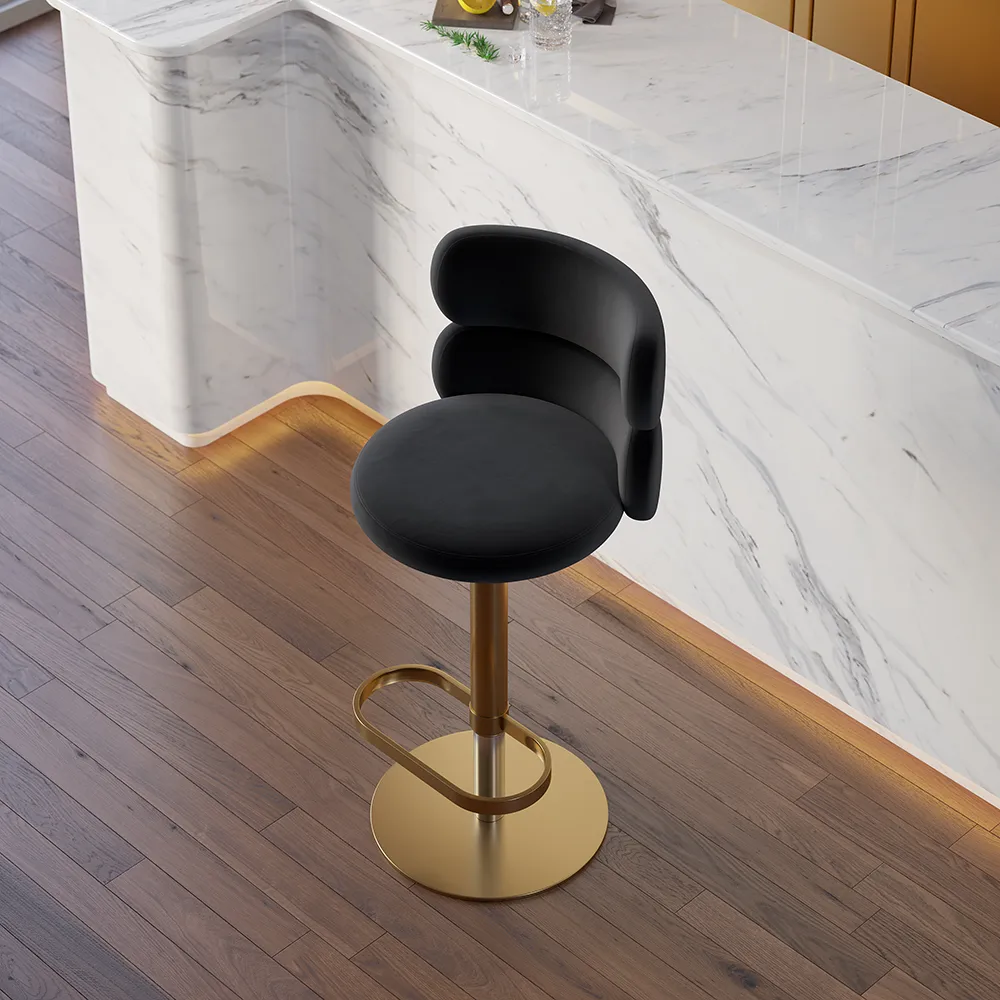 Modern Bar Stool Velvet Adjustable Height Swivel Black with Full Back Counter Stool — image 15