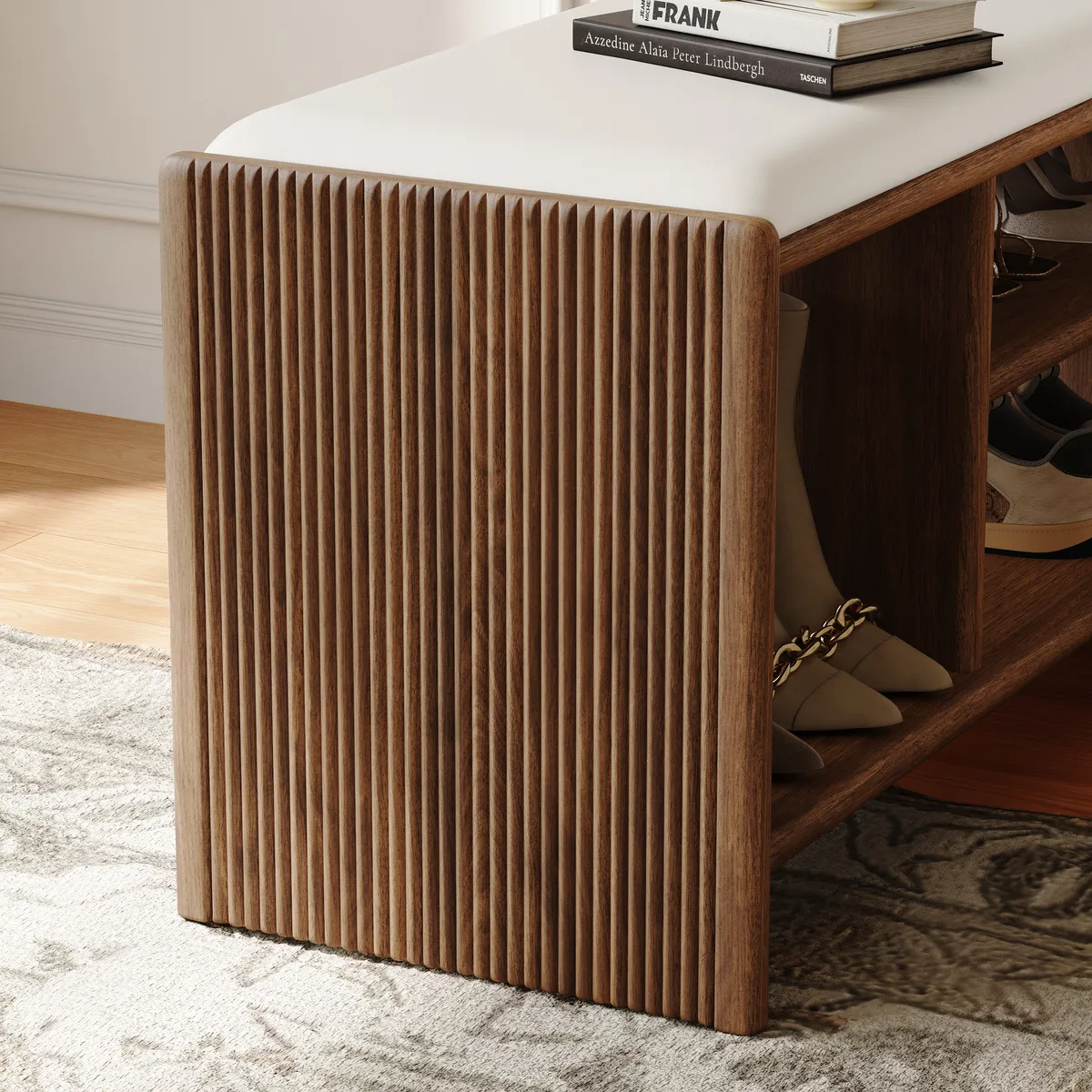 Modern Leather Upholstered Entryway Bench Shoe Storage — image 26