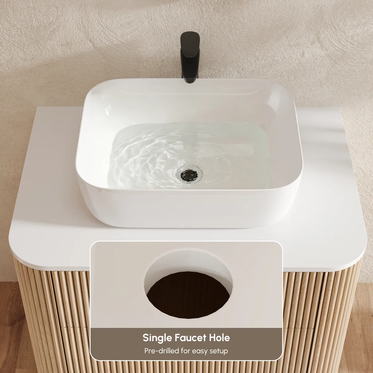 32" Fluted Freestanding Bathroom Vanity with Vessel Sink, 3-Drawers, Sintered Stone top — image 6