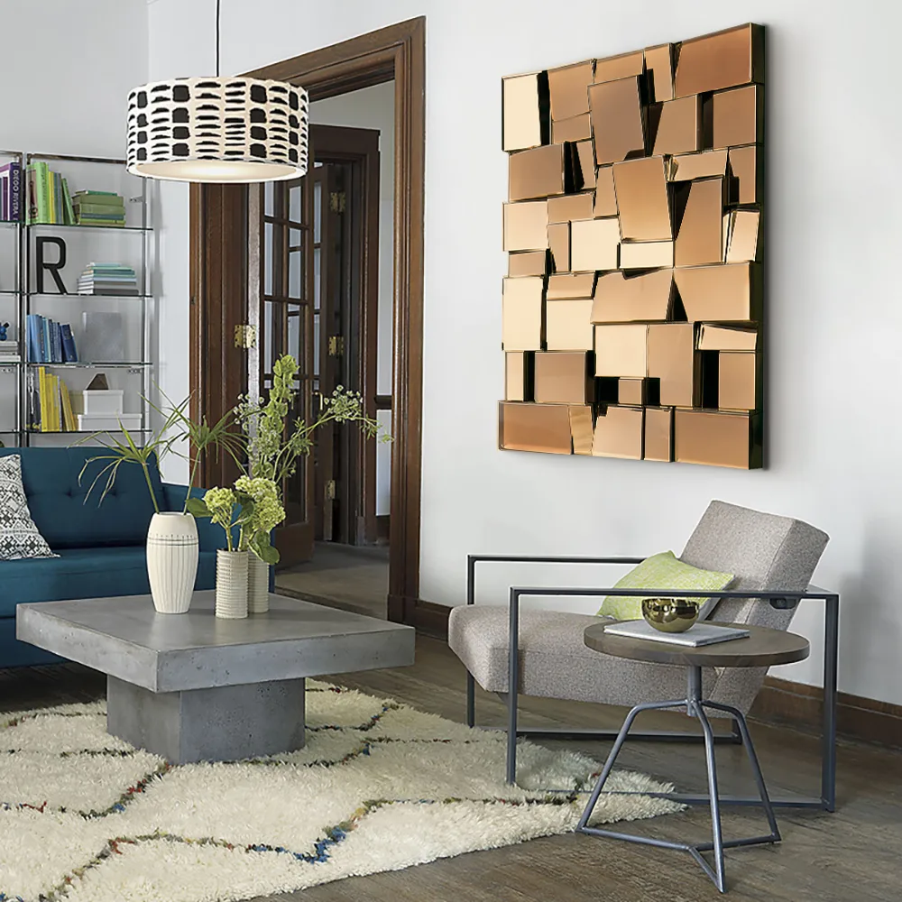 39" Brown Glass Wall Mirror Geometric Decorative Mirror Vertical & Horizontal Mounting — image 4