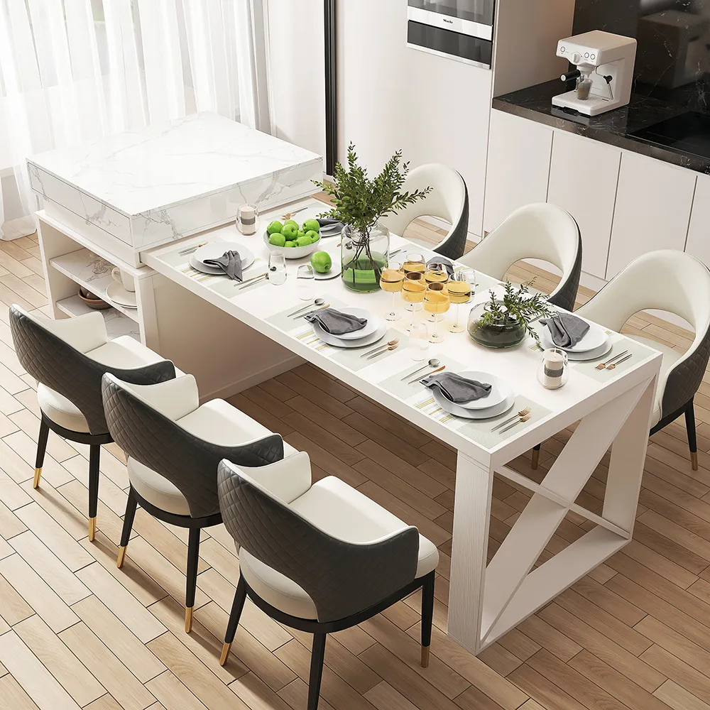 73"-93" Extendable White&Black Kitchen Island with Storage Kitchen Cabinet
