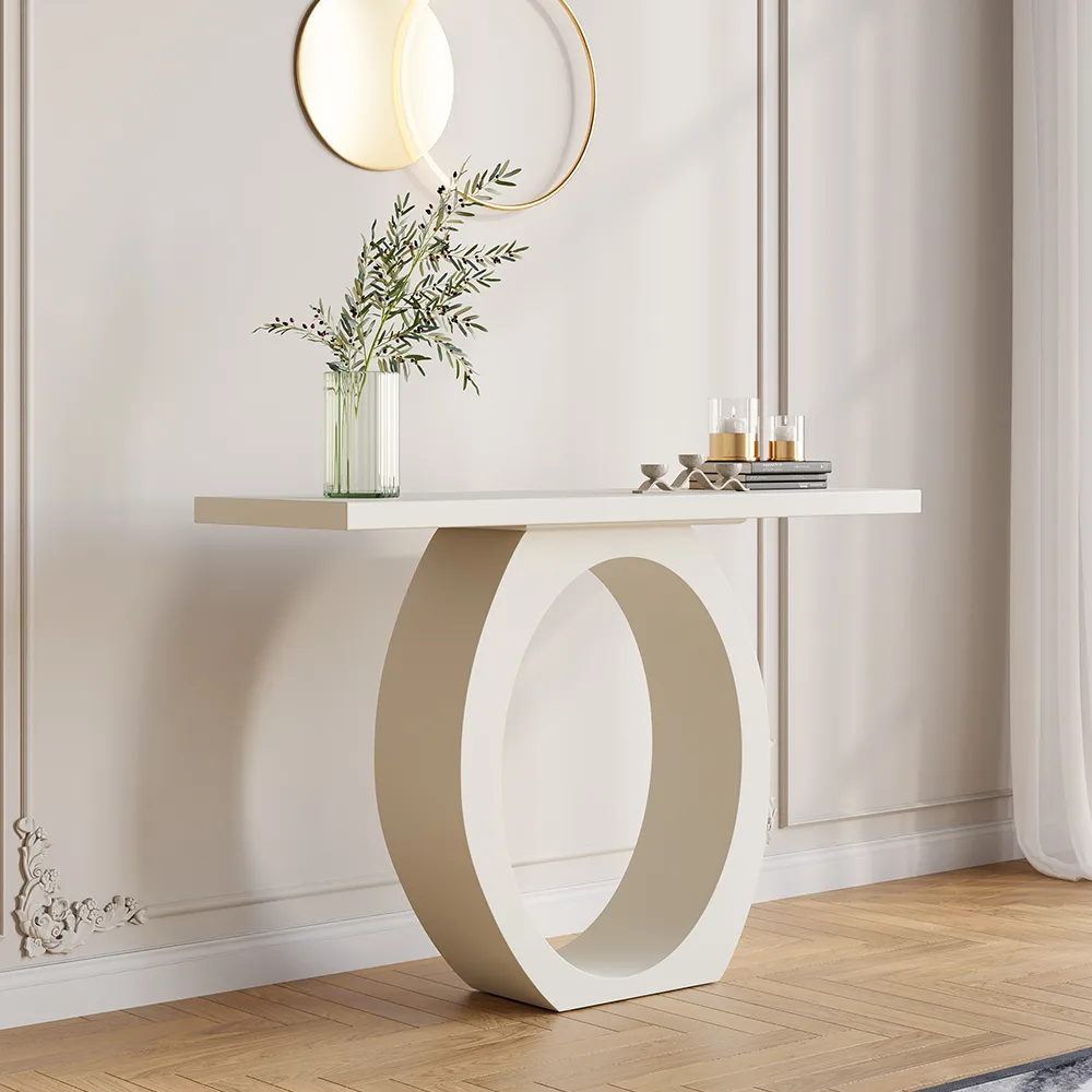39.4" Modern Black Console Table with Circle Base Rectangular Entryway Table — image 11