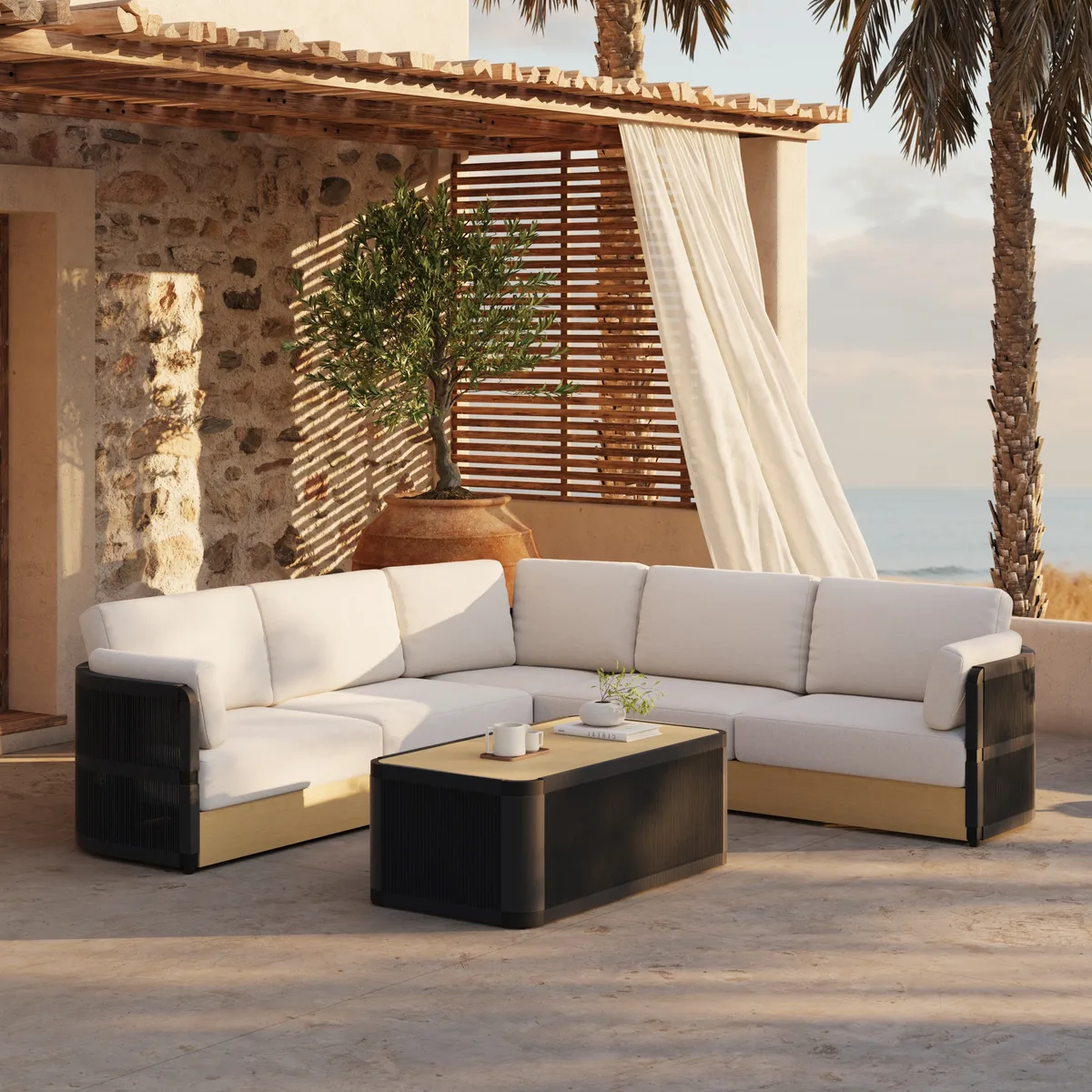 Costra Handwoven Rope Adjustable Outdoor Chaise Sofa Set — image 22