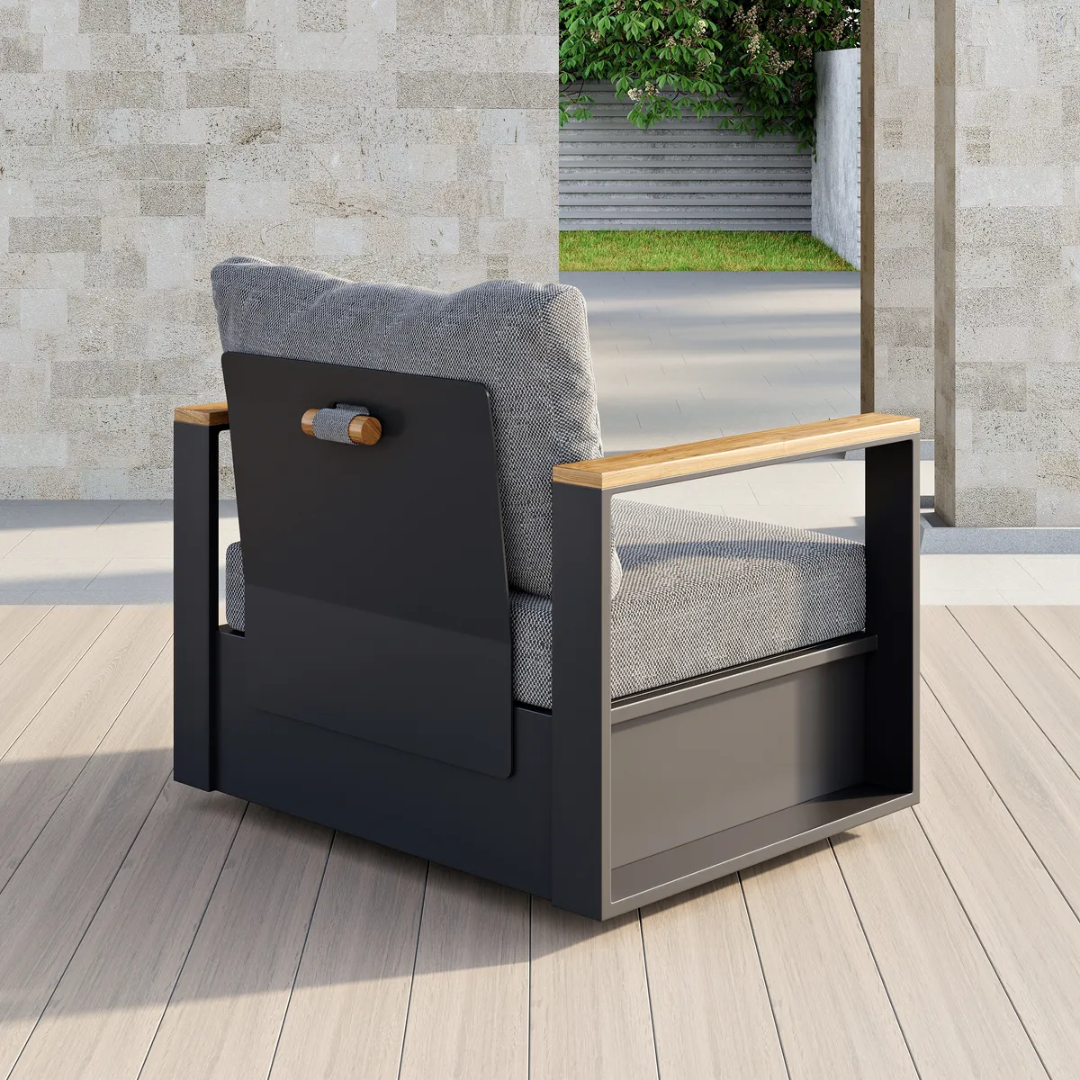 Tevara Teak & Aluminum Outdoor Swivel Chair Modern Yard & Patio Furniture in Gray Cushion Included — image 13
