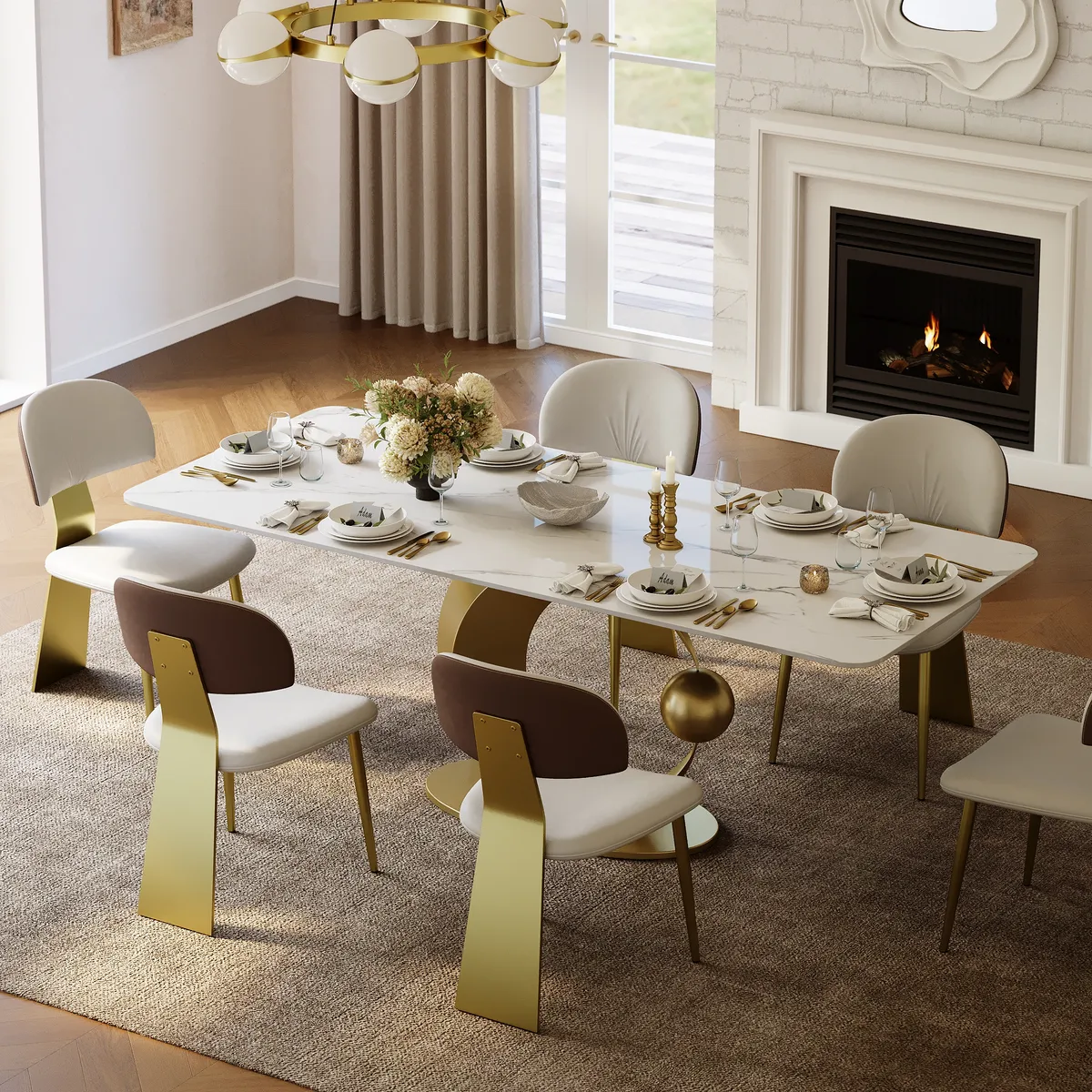 Dining Set 71.3" Rectangle Sintered Stone Table with 6 Chairs — image 4