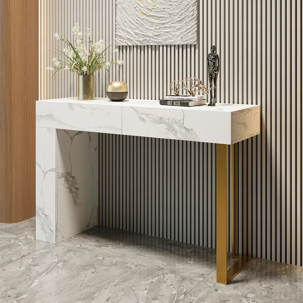 47.2" Black Console Table Modern Accent Table For Entryway with 2 Drawers & Stainless Steeel Base — image 11