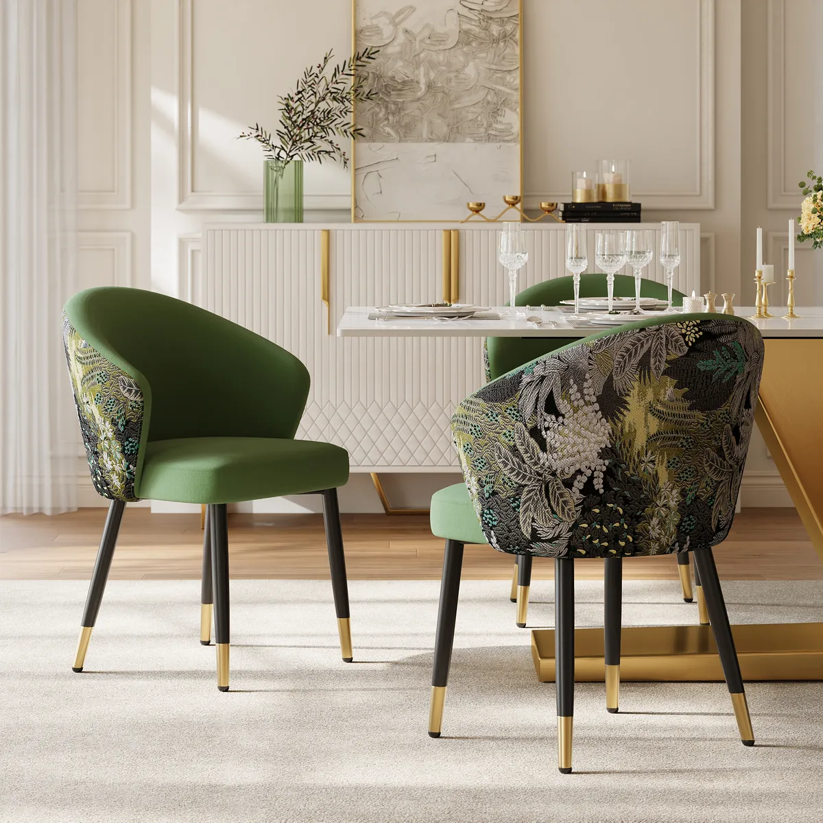 Modern Velvet Dining Chairs Upholstered Blue Dining Room Chairs with Arm — image 4