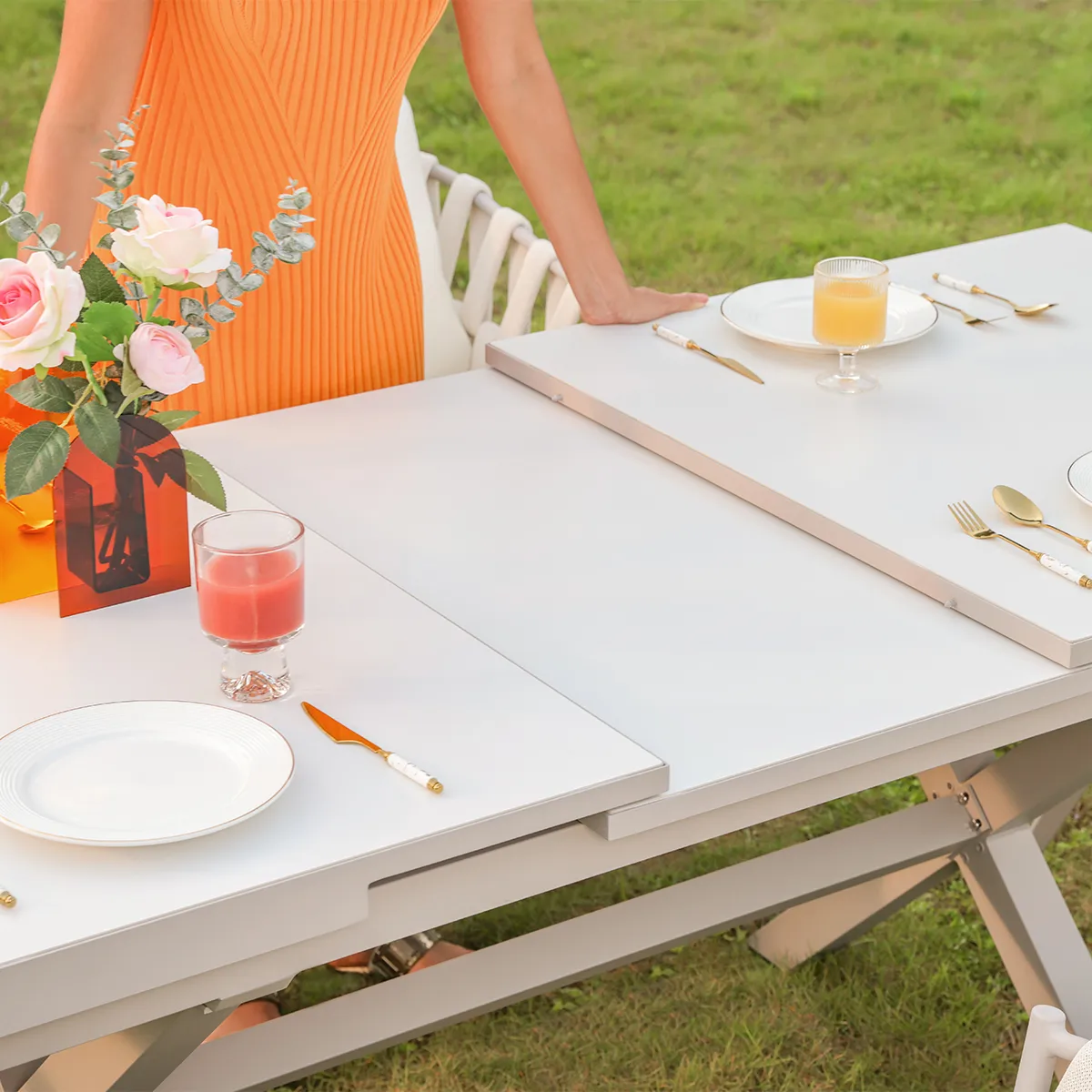 7-Piece Outdoor Extendable Dining Set with 6 Rope Weave Chairs in Gray(64"-84") — image 13