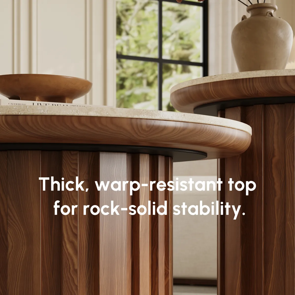 Aura Ash Wood Slatted Round Coffee Table with Sintered Stone Top — image 7