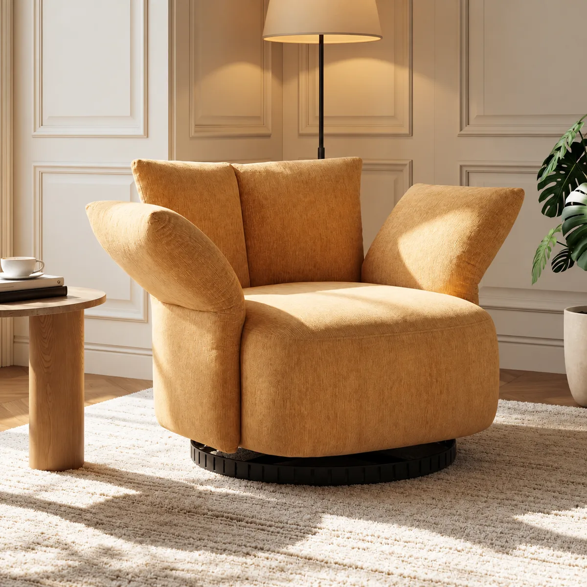 Florvia Chenille Swivel Adjustable-Armrest Accent Chair