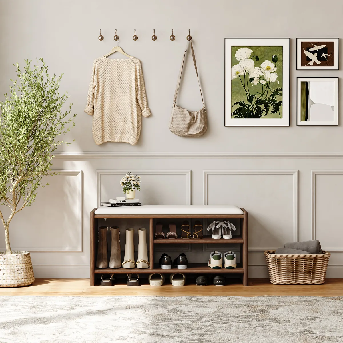 Modern Leather Upholstered Entryway Bench Shoe Storage — image 23