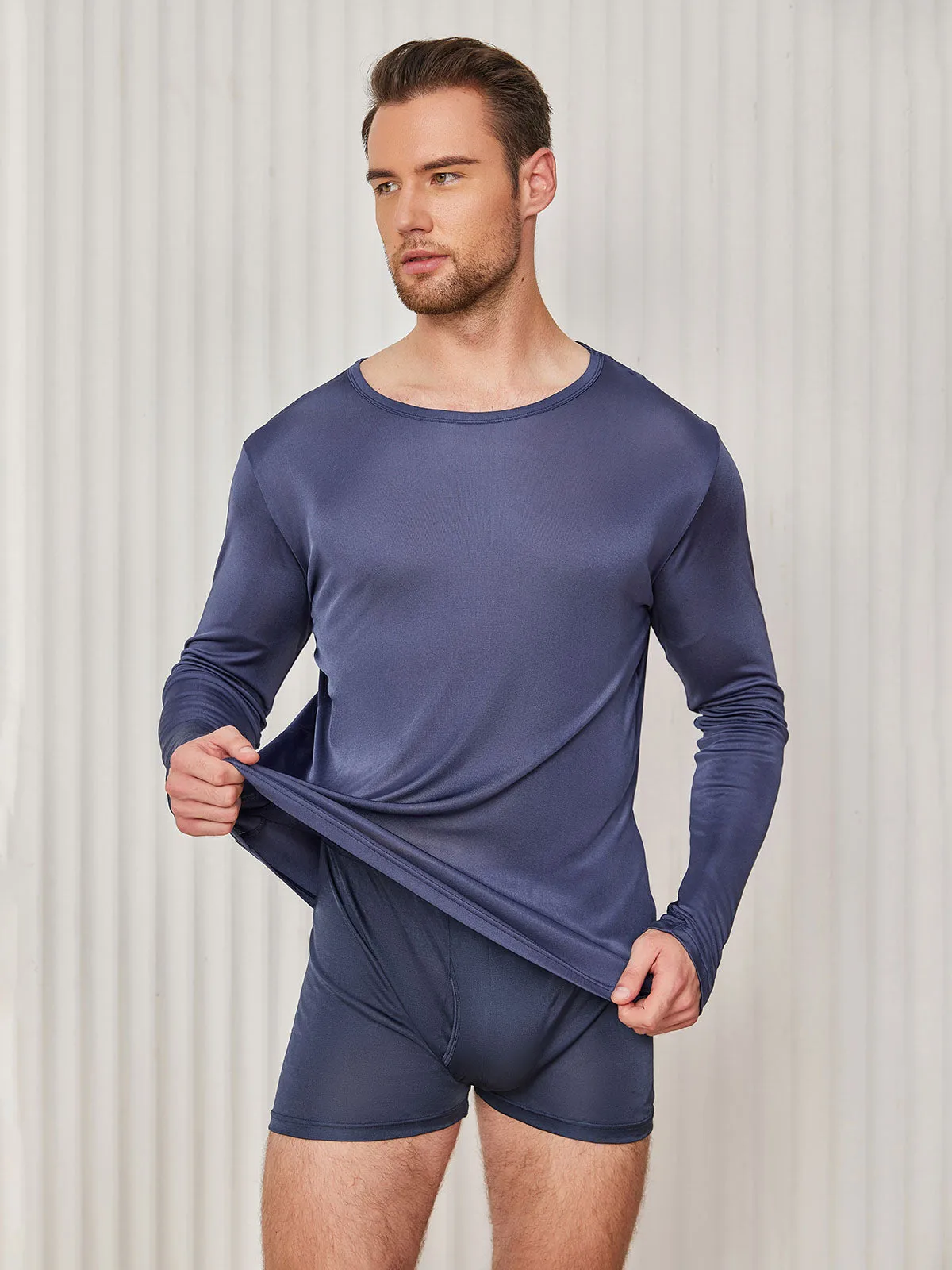 100% Mulberry Silk Mens Long Sleeve Crewneck Tee — image 4