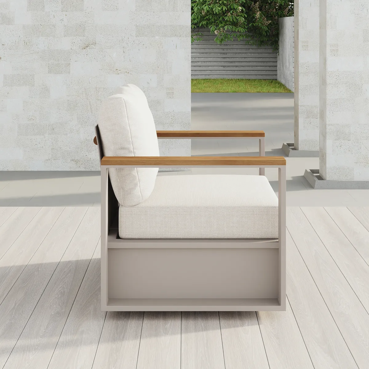 Tevara Teak & Aluminum Outdoor Swivel Chair Modern Yard & Patio Furniture in Gray Cushion Included — image 24