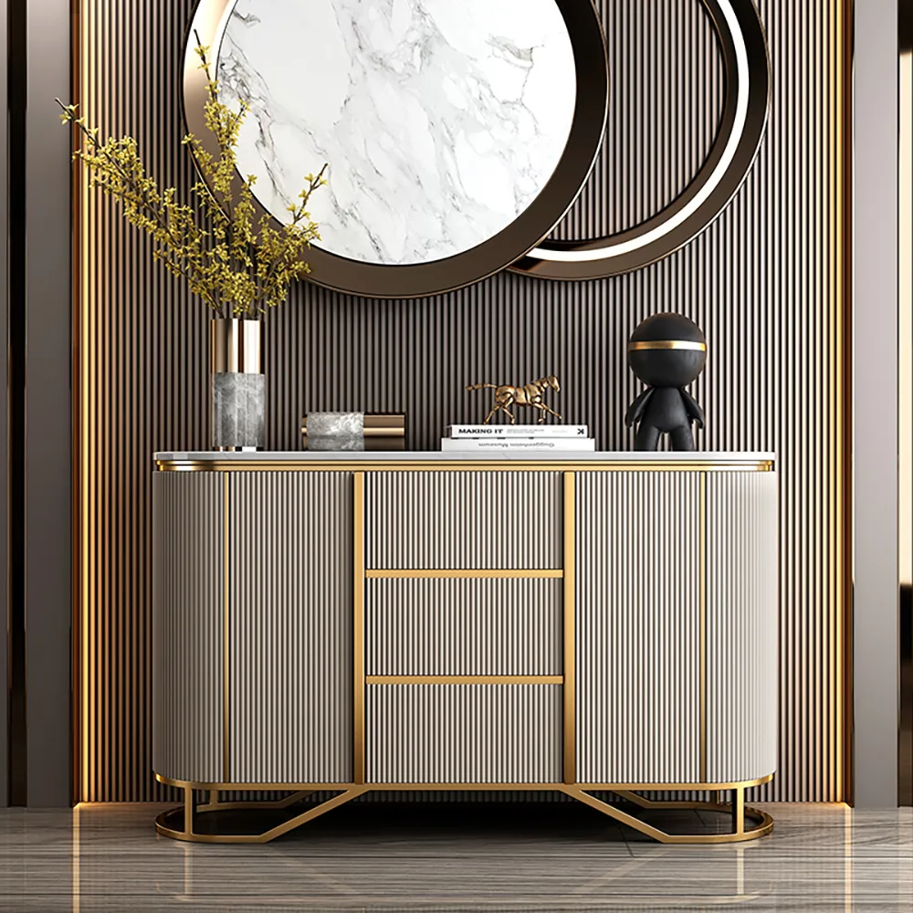 Modern Buffet Faux Marble Top Modern Sideboard with Stainless Steel Base