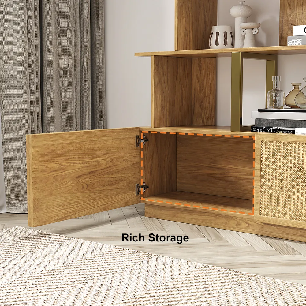 5-Tier Black Wood Bookshelf with 2 Doors Modern Bookcase in Gold Finish — image 20