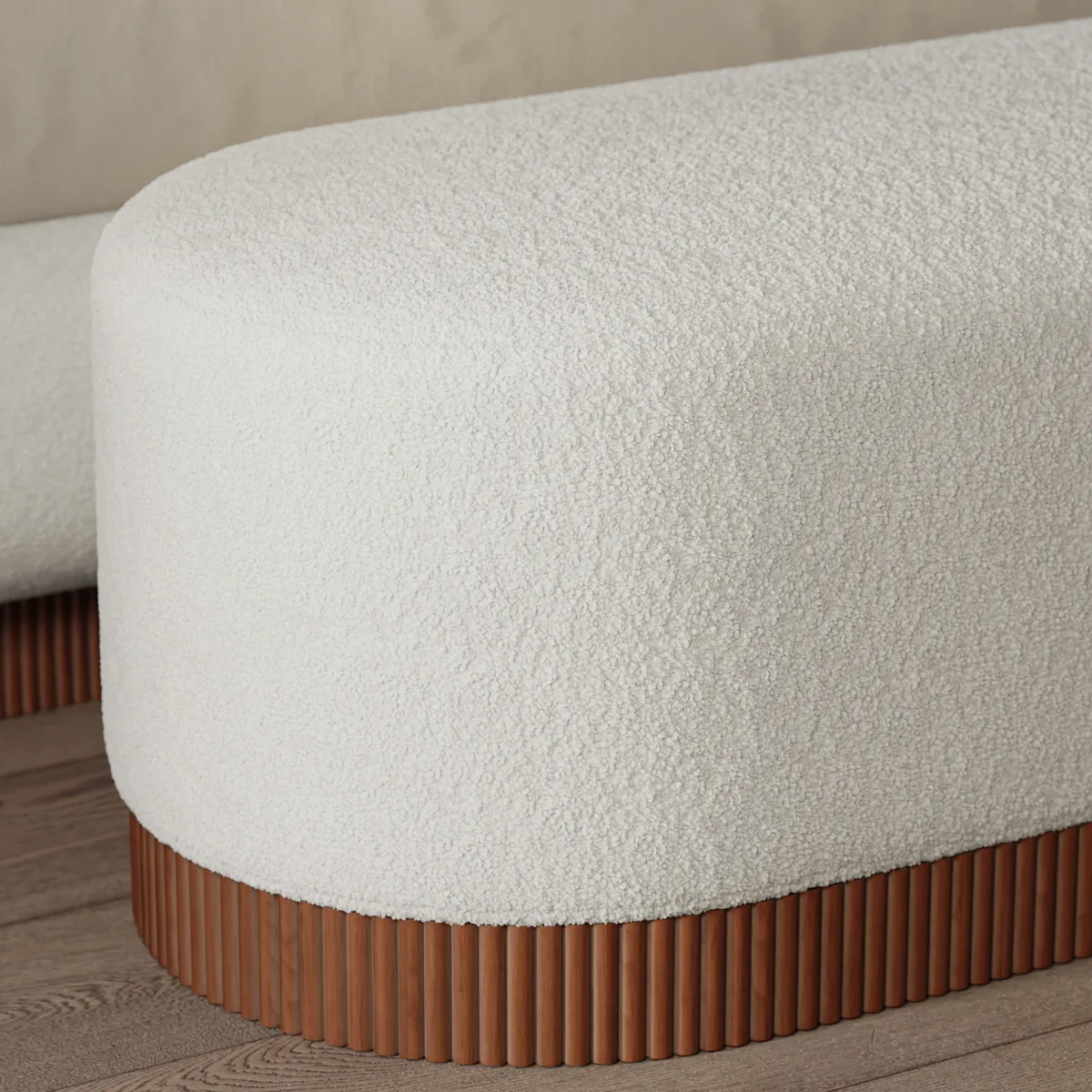 Rivo Upholstered Boucle Curved Bed & Bench Set — image 6